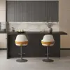 1830mm Black Kitchen Island & 2 Velvet Swivel Bar Stools with Curved Wing Back