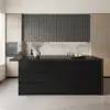 1830mm Black Kitchen Island & 2 Velvet Swivel Bar Stools with Curved Wing Back