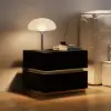 Lumio Black 2-Drawer LED Besidetable with Charging Station, Set of 2