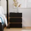Lumio Black 3-Drawer LED Besidetable with Charging Station, Set of 2