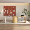 Modern Natural & White L Shaped Desk & with Off White Home Office Chair Set Upholstered