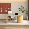 Modern Natural & White L Shaped Desk & with Off White Home Office Chair Set Upholstered