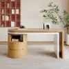 Modern Natural & White L Shaped Desk & with Off White Home Office Chair Set Upholstered