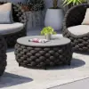Tatta Modern Top Round Outdoor Coffee Table with Woven Rope Base & Storage in Black