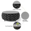 Tatta Modern Top Round Outdoor Coffee Table with Woven Rope Base & Storage in Black