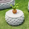 Modern Top Round Outdoor Coffee Table with Storage & Textilene Rope Woven Base in Gray