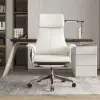 64.2" Black Wooden Writing Desk & White Leather Office Desk Chair Set High Back