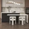 2050mm-2680mm Extendable Black Kitchen lsland & 2 White Boucle Dining Room Chairs Set