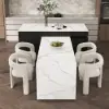 2050mm-2680mm Extendable Black Kitchen lsland & 2 White Boucle Dining Room Chairs Set