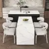 2050mm-2680mm Extendable Black Kitchen lsland & 2 White Boucle Dining Room Chairs Set