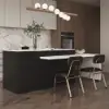 2050mm-2680mm Extendable Black Kitchen lsland & 2 Black Dining Chairs Set Faux Leather
