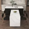 2050mm-2680mm Extendable Black Kitchen lsland & 2 Black Dining Chairs Set Faux Leather
