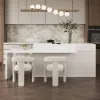 2050mm-2680mm Extendable Kitchen Islands & 2 White Boucle Dining Room Chairs Set