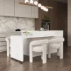 2050mm-2680mm Extendable Kitchen Islands & 2 White Boucle Dining Room Chairs Set
