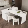 2050mm-2680mm Extendable Kitchen Islands & 2 White Boucle Dining Room Chairs Set