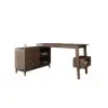 Ultic Walnut L Shaped Home Office Desk & Faux Leather Office Chair Set with Wheels