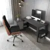 Picture of Ultic Gray Reversible L-Shaped Desk & Faux Leather Office Chair Set with Wheels