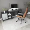Picture of Ultic Gray Reversible L-Shaped Desk & Faux Leather Office Chair Set with Wheels