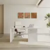 1520mm Modern MDF & Marble Veneer Desk & Off White Home Office Chair Set High Back