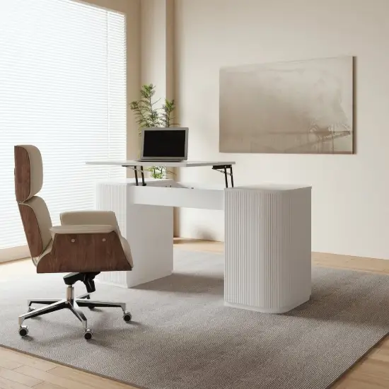 Modern White Standing Computer Desk & Upholstered Swivel Task Chair Set (1500mm ) – Home Office