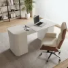 Modern White Standing Computer Desk & Upholstered Swivel Task Chair Set (1500mm ) – Home Office