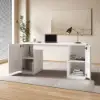 Modern White Standing Computer Desk & Upholstered Swivel Task Chair Set (1500mm ) – Home Office