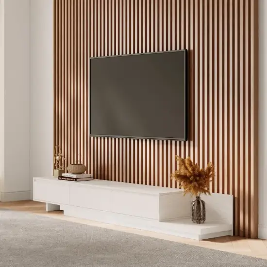 Fero Extendable TV Stand with 3 Drawers(200 - 360 cm) – Minimalist Retracted White