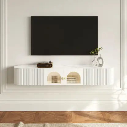 1800mm White Sintered Stone Floating Wall-Mounted TV Stand