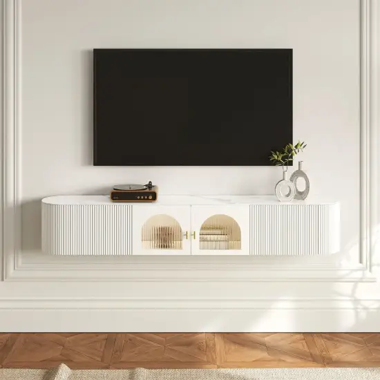 1800mm White Sintered Stone Floating Wall-Mounted TV Stand