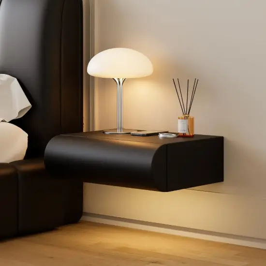 Humply Leather Floating Smart Bedside Table with Drawer – 40cm – Nightstand