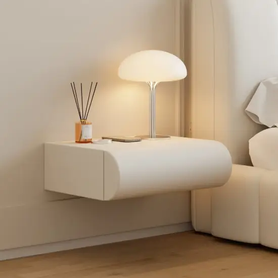 Humply Leather Floating Smart Bedside Table with Drawer – 40cm – Faux Nightstand Charger