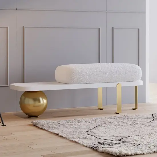1000mm White & Gold Curved Console Table & Wooden Entryway Bench with Metal Legs