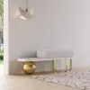 1000mm White & Gold Curved Console Table & Wooden Entryway Bench with Metal Legs