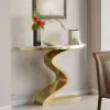 1000mm White & Gold Curved Console Table & Wooden Entryway Bench with Metal Legs