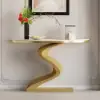 1000mm White & Gold Curved Console Table & Wooden Entryway Bench with Metal Legs