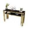 1200mm Modern Black Faux Marble Narrow Console Table & 5-Tier Black Wood Bookshelf Set