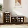 1000mm Rustic Walnut Narrow Rectangular Console Table & Wooden Shoe Storage Bench Set