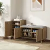 1000mm Rustic Walnut Narrow Rectangular Console Table & Wooden Shoe Storage Bench Set