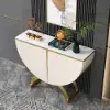 Modern Gold Console Table & White Line Tufted Bench Set Velvet Upholstered