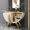 Modern Gold Console Table & White Line Tufted Bench Set Velvet Upholstered
