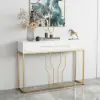 800mm Modern Narrow White Console Table & White Line Tufted Bench Velvet Upholstered