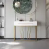 800mm Modern Narrow White Console Table & White Line Tufted Bench Velvet Upholstered