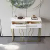 800mm Modern Narrow White Console Table & White Line Tufted Bench Velvet Upholstered