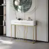 800mm Modern Narrow White Console Table & White Line Tufted Bench Velvet Upholstered