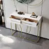 800mm Modern Narrow White Console Table & White Line Tufted Bench Velvet Upholstered