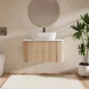 800mm Fluted Floating Bathroom Vanity with Single Basin Sintered Stone Top – Natural