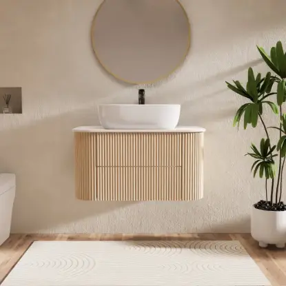 800mm Fluted Floating Bathroom Vanity with Single Basin Sintered Stone Top – Natural