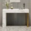 1200mm White Console Table & Wooden Entryway Bench Set Boucle Upholstered Metal Legs