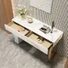 1200mm White Console Table & Wooden Entryway Bench Set Boucle Upholstered Metal Legs