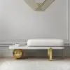 1200mm White Console Table & Wooden Entryway Bench Set Boucle Upholstered Metal Legs